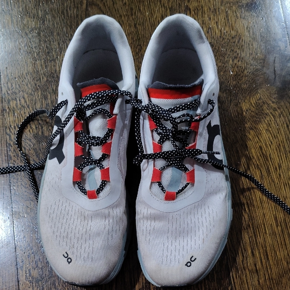 On Cloud, CloudMonster Running White and Red Sneakers, Men's Size 10